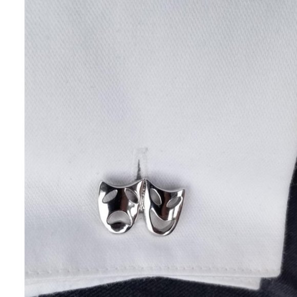 Silver Tragedy/Comedy Masks (Theater) Cuff Links - Picture 5 of 6